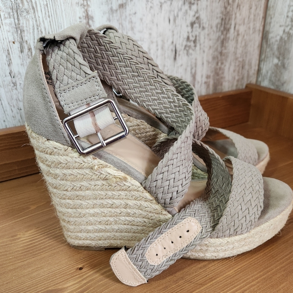 Charlotte Russe Tan Wedge Sandals with Ankle Wrap - Picture 8 of 13